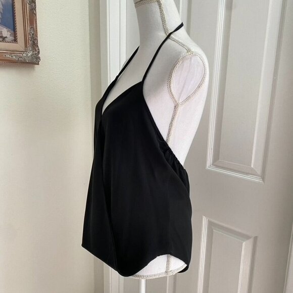 Madison & Berkeley Drape Crossover V-Neck Halter Cami Top Size Large Black - Picture 4 of 9